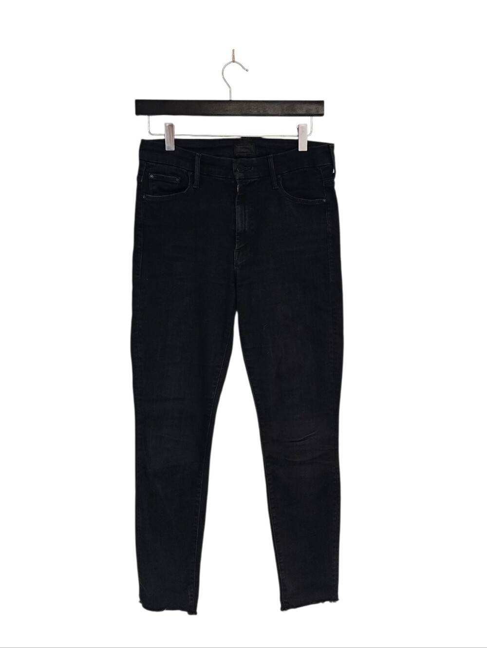 MOTHER High Waisted Looker Ankle Fray Skinny Black Blackbird Jeans 28 Preowned